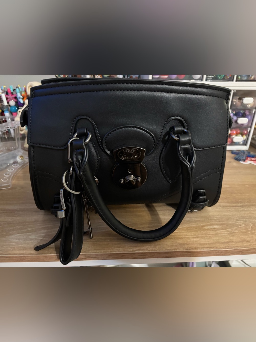 Steve Madden Black vegan Leather Satchel with Top Handles